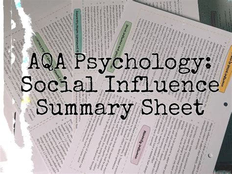 Aqa Psychology Social Influence Summary Sheet Teaching Resources