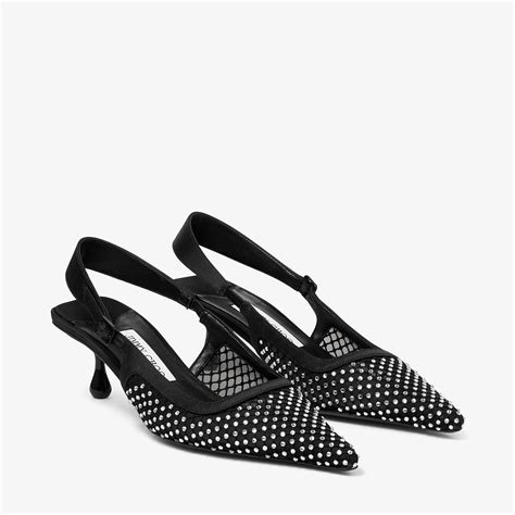 Amel Black Crystal Mesh Satin Pumps Jimmy Choo