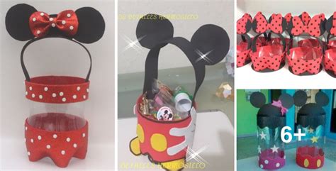 dulceros de Minnie y Mickey mouse reutilizando botellas de plástico