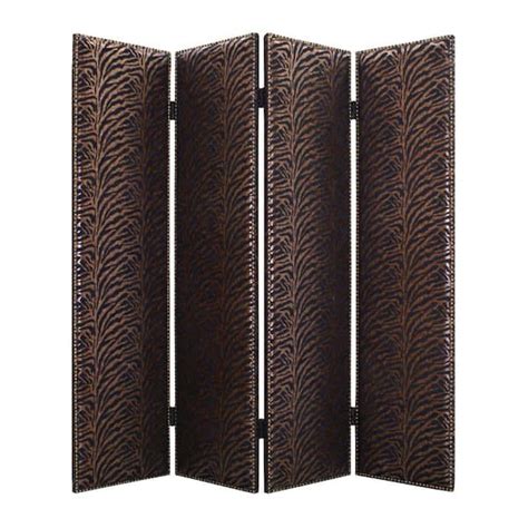 Benjara Black And Bronze Wooden Panel Screen With Nailhead Trim