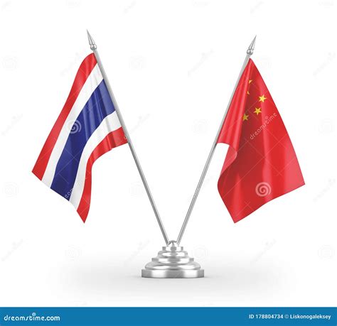 China And Thailand Table Flags Isolated On White 3d Rendering Stock