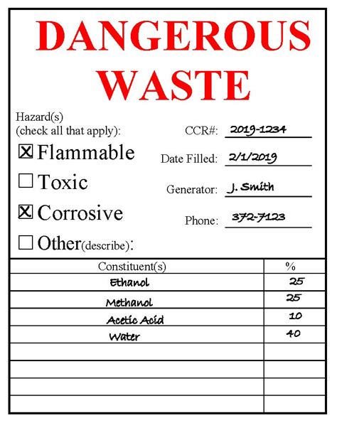 Printable Hazardous Waste Label Template - Printable Templates