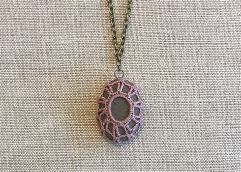 Rose Pink Crochet Lace Stone Necklace River Rock Pendant Etsy