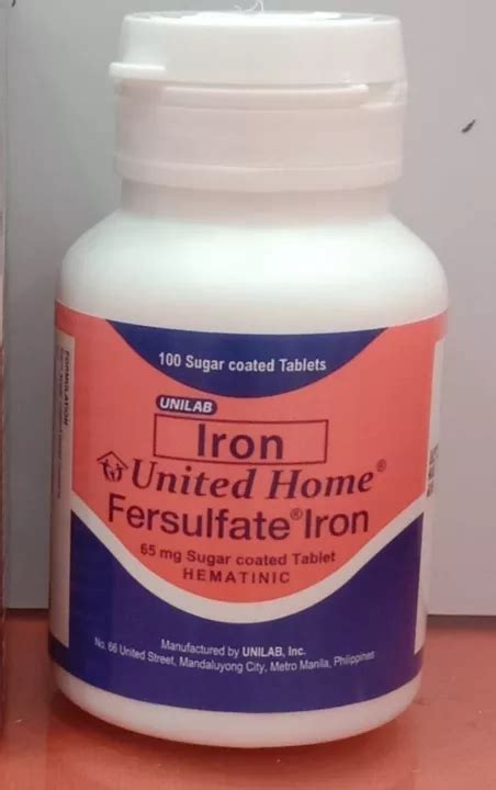 United Home Ferrous Sulfate Iron 65mg Sugar Coated Tablet 100s Anti