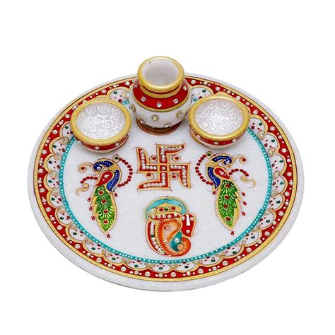 Meenakari Round Marble Pooja Thali At Rs Per Piece In Jaipur Id