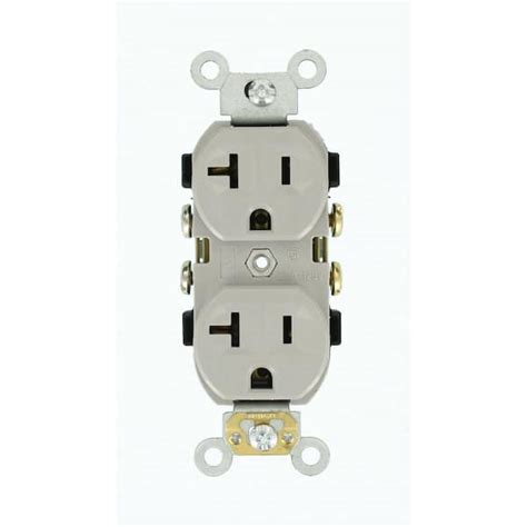 Leviton 20 Amp 125 V Commercial Grade Duplex Outletreceptacle Gray 1 Pack 0cr20 Gy Cr20 Gy