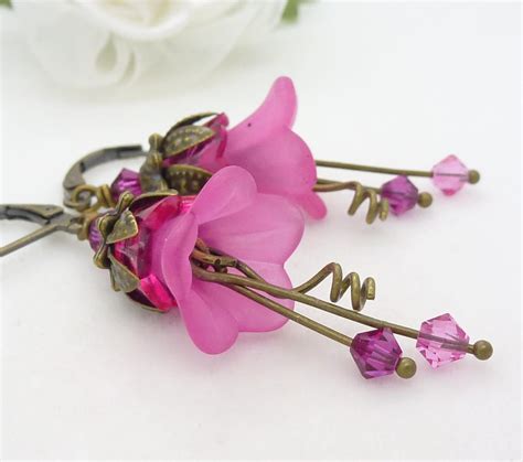 Pink Lucite Flower Earrings Hot Pink Flower Earrings Bright