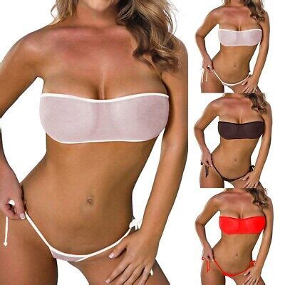 Sexy Women S White Mesh Bikini Bra Set Gstring Thong Lingerie Swimwear