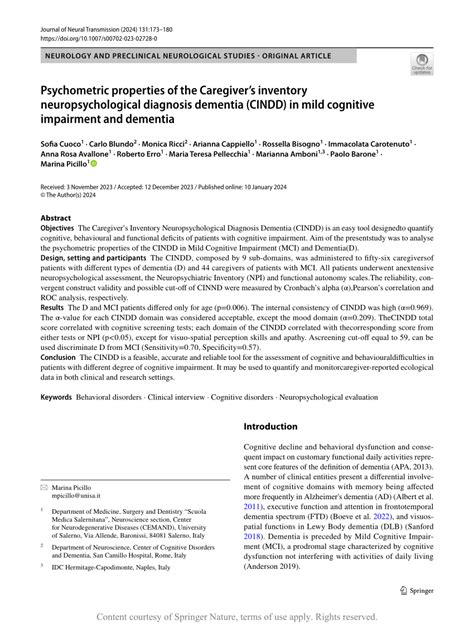 Pdf Psychometric Properties Of The Caregivers Inventory