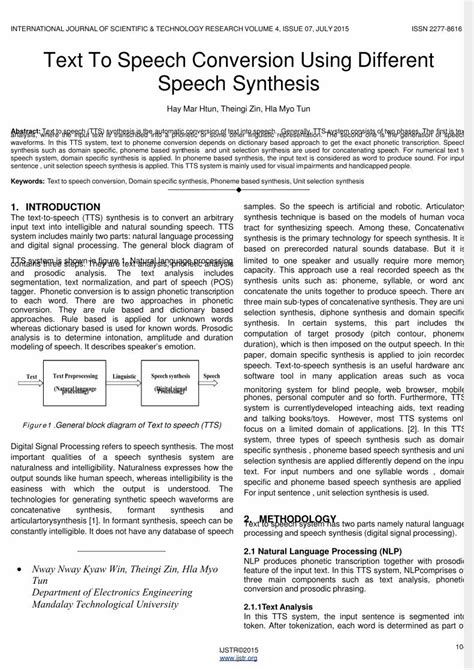 Pdf Text To Speech Conversion Using Different Speech Synthesis