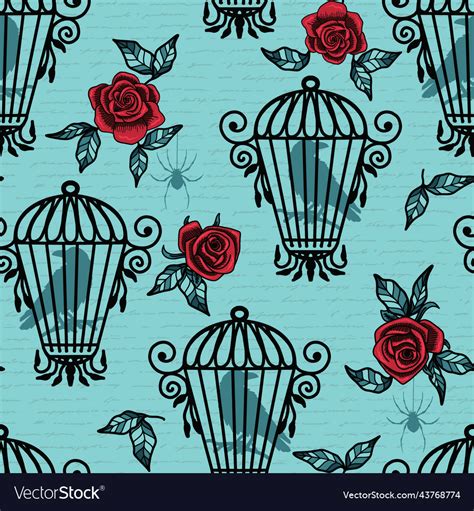 Birds Cages And Spiders Seamless Pattern Vector Image