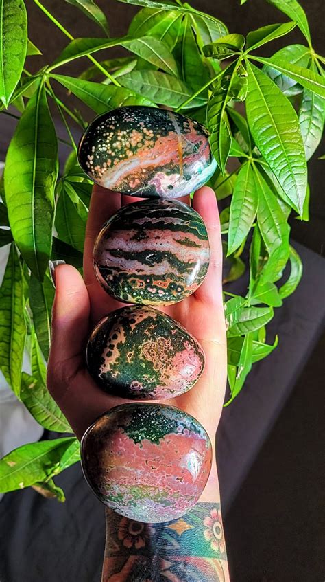 Ocean Jasper Palm Stone Pink Ocean Jasper Orbicular Jasper Palm Stone