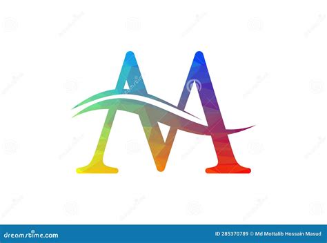 Low Poly And M Letter Logo Design Vector Illustration Stock