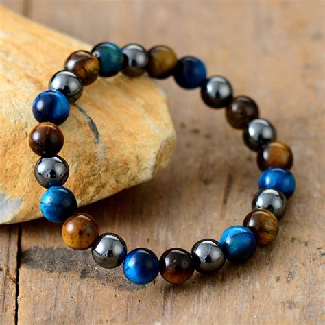 Punk Man Hematite Tiger Eye Stretch Elastic Strand Women Beads Bracelet