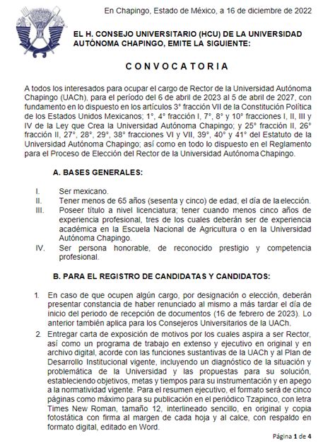 Convocatoria Para Rector 2023 2027 Universidad Autónoma Chapingo