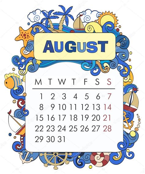 Calendar August Vector Illustration Image Clipart Stock Vector - Clip ...