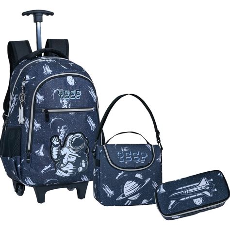 Kit Mochila Menino Infantil Escolar Tema Foguete Astronauta Mim