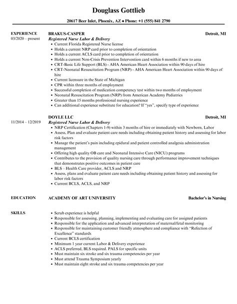 Registered Nurse Labor And Delivery Resume Samples Velvet Jobs