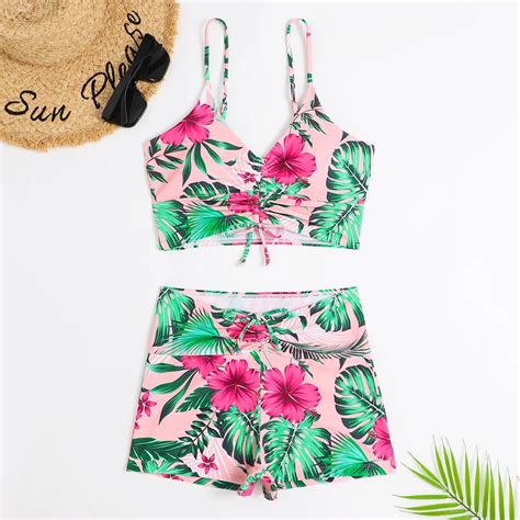 Push Up Bikini Mit Blumenmuster Und Hoher Taille F R Damen Stilvoller