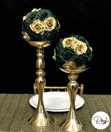 Emerald Green Gold Wedding Centerpiece Gold And Emerald Green Flower