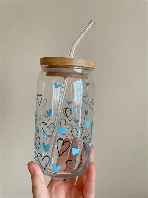 Valentines Day Beer Can Soda Glass Can Confetti Hearts Cup Iced Coffee