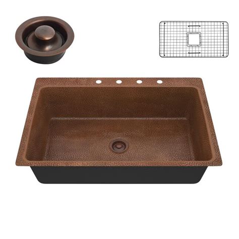 Anzzi Lydia Drop In 33 In X 22 In Hammered Antique Copper Single Bowl 4 Hole Kitchen Sink In The