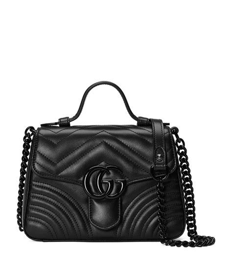 Womens Gucci Black Mini Leather Gg Marmont Top Handle Bag Harrods Uk