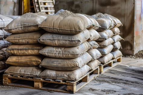 Premium Photo Cement Bags Stored On Construction Pallets