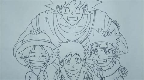 Speed Drawing - Goku, Naruto, Ichigo e Luffy - YouTube