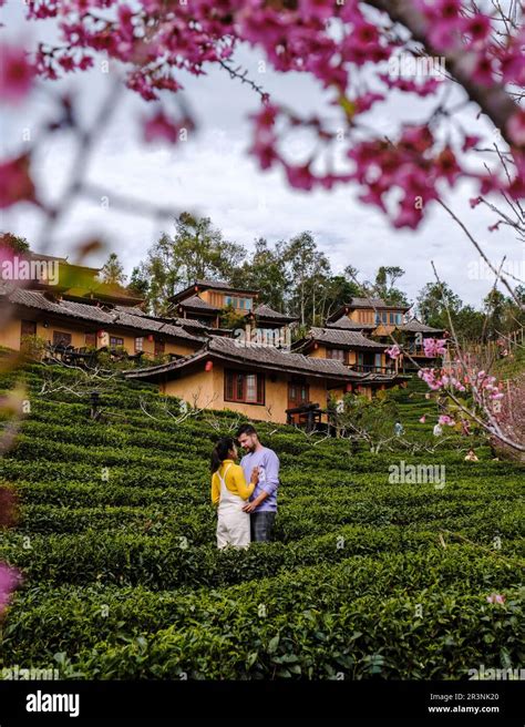 A Couple Of Men And Women Visit The Chinese Village Mae Hong Son Ban