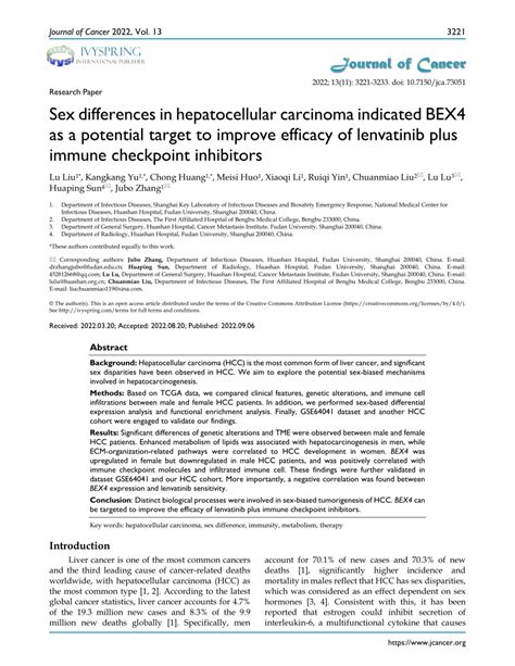 Pdf Sex Differences In Hepatocellular Carcinoma Indicated Bex4 As A Potential Target To