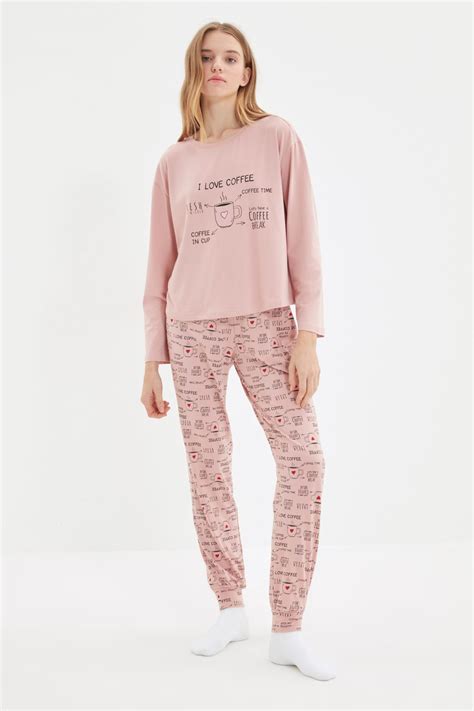 Trendyol Pajama Set Pink With Slogan