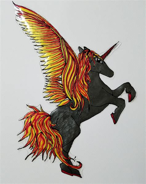 Fire Pegasus Hand Painted Stained Glass Decal Art Cling Etsy