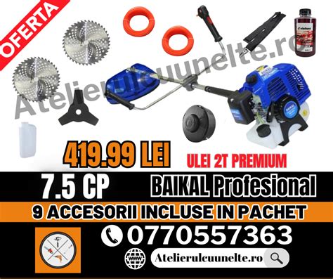 Motocoasa Pe Benzina BAIKAL 7 5CP 52CC 10000RPM 9 ACCESORII INCLUSE