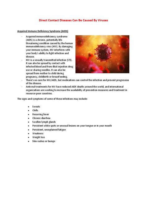 Direct Contact Diseases Can Be Caused by Viruses | PDF