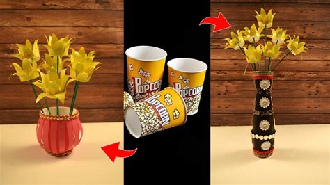 Diy Paper Cup Craft Idea Easy Paper Glass Flower Vase Youtube