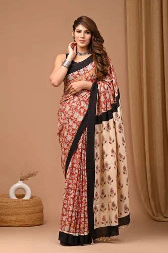 Printed Assam Silk And Modal Silk Saree M With Blouse Piece At