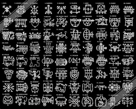 Goetia Sigils Poster White On Black Goetia Demons Poster Goetia