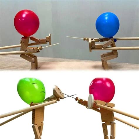 New Handmade Wooden Fencing Puppets Balloon Bamboo Man Battle Wooden