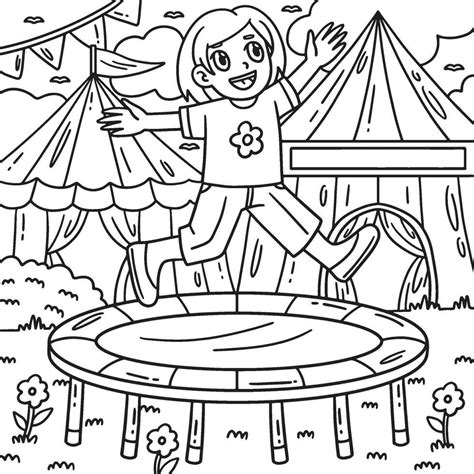 Circus Child And Trampoline Coloring Page For Kids 34328748 Vector Art