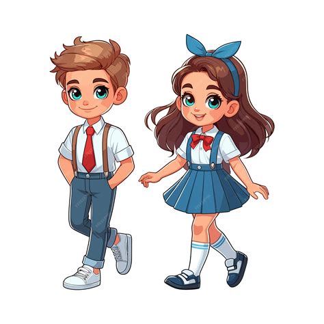 Premium Vector Cartoon Boy And Girl In School Uniform Vector Illustration