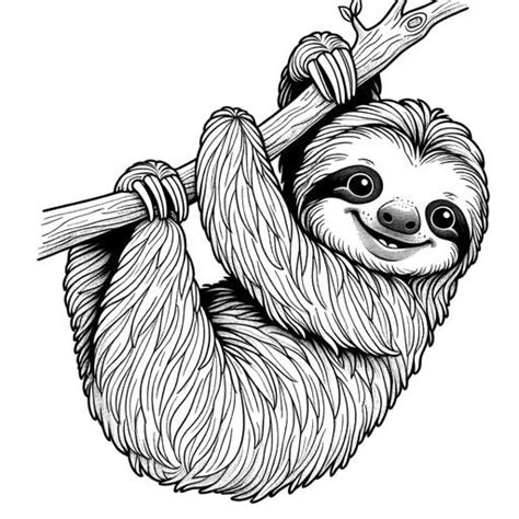 Realistic Sloth Hanging From Branch Coloring Page Lulu Pages