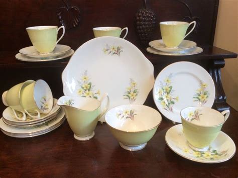 Vintage Royal Albert Bone China Teaset For Six Yellow Primrose Flowers