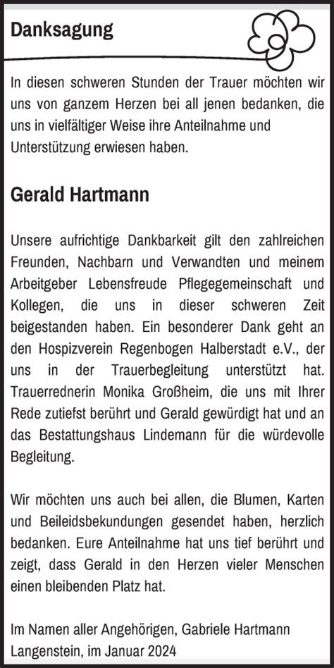 Traueranzeigen Von Gerald Hartmann Abschied Nehmen De