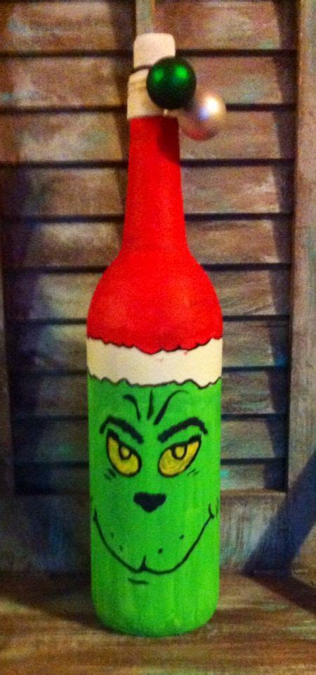 Wine Bottle I Painted With Acrylic Paints The Grinch Bottle Crafts