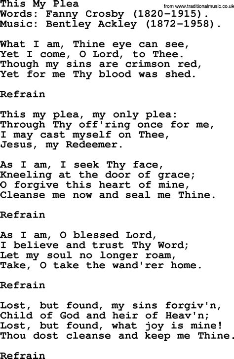 Hymns About God S Forgiveness Title This My Plea Lyrics With PDF