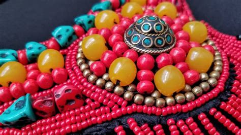 Tibetan Beaded Bib Collar Necklace Statement Necklace Red Etsy