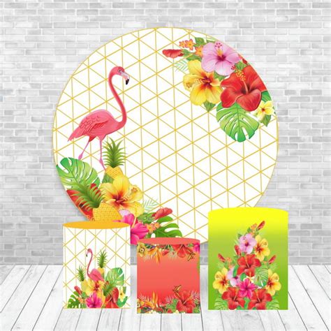 Trio Capas Cilindro Flamingo Painel Em Lona X Elo