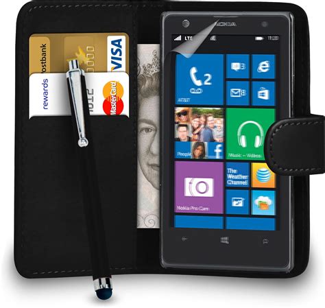 DMA Nokia Lumia 1020 Black Leather Wallet Flip Hülle Tasche Big Touch