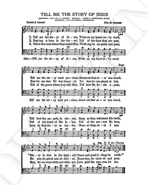 Tell Me The Story Of Jesus Hymn Lyrics Hymnal Sheet Sheet Music Home Decor Inspirational Art